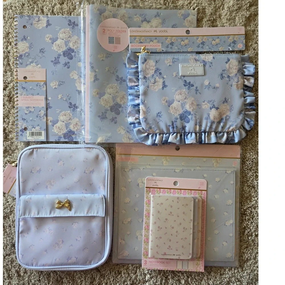LoveShackFancy Yoobi Stationery Set OS Blue New Floral Notebook Pouch Folders